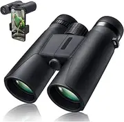 [Megrezo] 10X42 Professional Binoculars with Smartphone Adapter, Compact Waterproof Low Night Vision for Adult Birds Watching Hunting Concert Travel