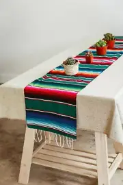 FIESTA MULTI Green TABLE RUNNER SOUTHWEST 14"x72" Serape Saltillo Fiesta Decor