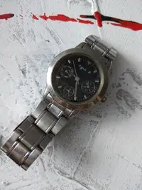 在飛比找Yahoo!奇摩拍賣優惠-agnes b. 女錶 真品 黑色錶盤設計 三眼不鏽鋼腕錶 