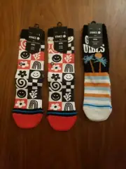 NWT 3 Pair Kids STANCE Good Vibes Smiley Flower Crew Socks Shoe size 3-5 Large