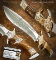 IMPACT CUTLERY RARE CUSTOM D2 FULL TANG SASQUATCH BOWIE KNIFE ENGRAVED BOLSTERS