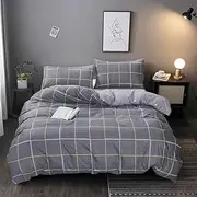 Grey Checked Quilt Doona Duvet Cover Set Double Queen King Size Available to Choose Single