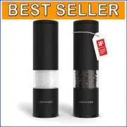 Stylish Manual Salt and Pepper Mill Set with Adjustable Grinder - Carbon Black