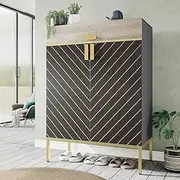 Tribesigns Shoe Cabinet with Drawers, 4-Tier Shoe Organizer with Removable Shelves, Modern Shoe Storage with Doors for Entryway, Hallway, Bedroom, Gray/Gold