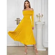 A-Line Cocktail Stretch Jersey Dresse Sparkle Elegant Dress Formal Semi Formal Wedding Tea Length Midi Length Long Sleeve Off Shoulder with Ruched Details 2025