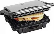 Bestron ASW113S Electric Contact Grill with Crumb Tray, Sandwich Maker with Cool Touch Handle and Non-Stick Coating, Panini Maker with 1000 Watt, Colour: Silver/Black