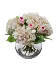 [Fusion] Hydrangea Arrangement in Fish Bowl Artificial Flower Plant Decor 28cm in Multi