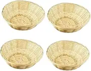 LONG XIN SERIES 4 Pcs 9 Inches Small Round Basket Storage Organizers Bamboo Handmade Basket for Kitchen Organization Stackable Storage