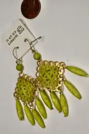 VINTAGE PIERCED EARRINGS pale green CHARTREUSE PLASTIC DANGLES G.F. WIRES