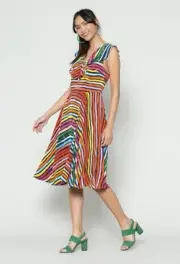 Gorman X Kindah Khaliday "Popstripe" 100% silk dress size 14 BNWT