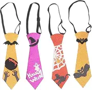 LUOZZY 4pcs Halloween Necktie Witch Spider Web Bat Cat Neckerchief Costume Props Halloween Party Favor Supplies