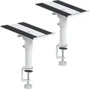 Clamp-on Speaker Stand Desk Mount Set, 10 x 9 inch Trays, Height Adjustment and