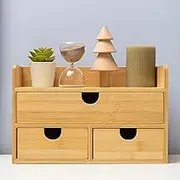 MEEDEN Bamboo Desk Organizer with Drawers: Desktop Storage Container with Shelf - Tabletop Storage Organization Box for Office Home Toiletries Supplies