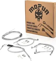Mofun ABS Upper and Lower Front Brake Line & Throttle and Idle Cable Kit & Clutch Cable Compatible with Harley Softail Slim Deluxe Fat Boy Standard 2011-2014, Fit 14"-16" Handlebar Chrome