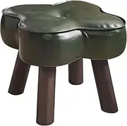 Small Square Footstool Ottoman, Shoe Changing Stool with Wood Legs Stable Step Stool Seating Chair for Living Room Entryway Office (Green)