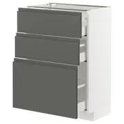 METOD / MAXIMERA base cabinet with 3 drawers, white/Voxtorp dark grey, 60x37x80 cm