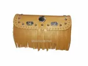 Pure Leather Tan Color Tool Bag Fit For Indian Motorcycles With Studs & Fringe.