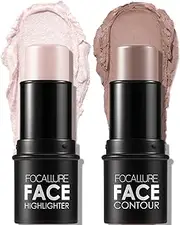 FOCALLURE 2 Pcs Mineral Cream Contour Stick,Moisturize Highlighter and Bronzer Pen,Non Stick Face Brightens & Shades Pencil,Long Lasting & Smooth Gliding Face Illuminator Makeup,Fair-light