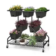 Costway A-Shaped Garden Planter Box Flower Stand on Universal Wheels Black