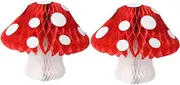 Birthday Party Decorations 2 Pack Mushroom Honeycomb Paper Pom Balls for Fairy Garden Wedding Jungle Theme