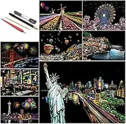 DESINIK Scratch Painting Art Kit - Family-Friendly Crafts for Adults & Kids, DIY Craft Kit with 4 Tools & 8 Sheets, Creative Gift Idea for Birthdays & Holidays(America&Europe)