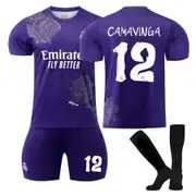 Nevenka CAMAVINGA #12 Real Madrid CF Y3 Purple Soccer Jersey Kit Football T-shirt Set for Adult Kids