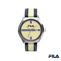 在飛比找蝦皮商城優惠-【FILA】經典藍米相間織布帶腕錶(圓形)_W-FI-008