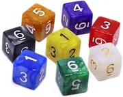 TX GIRL 10PCS D6 Casino Dice Drink Digital Marble Dice Set Game Dice for Funny Party Club Pub Board Playing Game Accessory 8 Colors 15mm (Color : Blue)