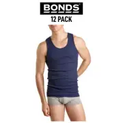 Mens Bonds Chesty Navy Singlet 12 Pack Fit Comfort Ribbed Undershirt M7NL