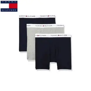 【Tommy Hilfiger】TOMMY HILFIGER 棉質經典平口四角內褲 貼身長版 男生內褲 3 件裝灰/黑/黑(四角內褲組)