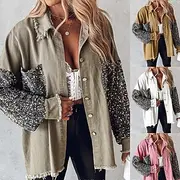 Women's Shirt Jacket Casual Jacket Breathable Comfortable Pocket Sequin Casual Plain Vacation Street Casual Daily Wear Single Breasted Regular Lapel Regular Fi