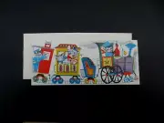 Vintage Unused Xmas Greeting Card Fun Kittens Riding on a Steam Engine Train