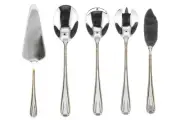 5-PC Hostess Set Stainless Steel Silverware Luxurious Handle w/ Gold Detailing