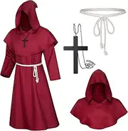 TOKYO REVENGERS Medieval Renaissance Monk Friar Priest Wizard Cloak Hooded Robe Cosplay Belt Necklace Set