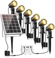 MEIKEE 6 in 1 Solar Spot Lights Outdoor Garden, Solar Spike Light 3000K Warm White, Solar Garden Spotlight IP66 Waterproof, Solar Landscape Spotlights for Yard Lawn Tree Pathway