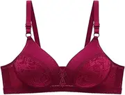 [Generic] Black Sports Bra Sticky Inserts Small Ladies Bras Front Fastening Wired Strapless White Elderly Backless Lace Trendy Lane Women's Non Plus Size with Clear Back High Support Running (Red, 85B)