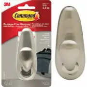 (20)-3M Command Large Brushed Nickel Metal Adhesive Hook Model: FC13-BN-ES