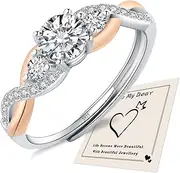 [HEEYA] Rings for Women Sterling Silver 925 Plated Rings Adjustable Ring Eternity Engagement Ring Twisted Rope 5A Cubic Zirconia Wedding Rings Promise Ring for Women with Gift Box