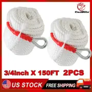 2PCS 3/4"x150' Twisted Three Strand Anchor Mooring Rope Boat Line with Thimble