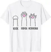 [X.Style] Funny Cat Paws Rock Paper Scissors Loves Playing Boys Kids ds426 T-Shirt (M) White