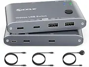 10Gbps USB C Switcher 2 Computers Share 4 External Devices 2 Laptops USB-C Switch for Keyboard Mouse Camera Headphone Microphone, with 2 Data Transfer Cables and Wired Remote