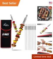Set of 6 BBQ Skewers - 16" Stainless Steel Shish Kabob Sticks for Grilling