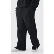 Mens Black Plus Cable Knit Look Split Hem Relaxed Fit Joggers