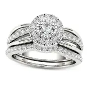 0.75 CT. T.W. Natural Diamond Frame Bridal Engagement Ring Set in Solid 14K White Gold
