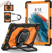 Full Protective Case Tablet Case Compatible with Samsung Galaxy Tab A8 10.5 Inch X200 / X205 (2021) Heavy Duty Shockproof Cove Protective Case W 360 Swivel Kickstand+Hand Strap+Shoulder Strap(Black+Or