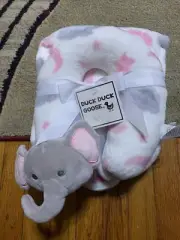 Duck Duck Goose Blanket w /neck pillow pink gray stars moon clouds Nwt