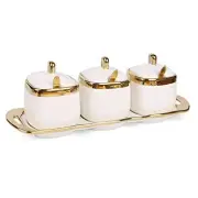 Sugar Bowl with Lid and Spoon,Ceramic Condiment Jars Spice Container with