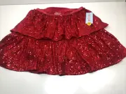 Cat & Jack Kids XL 14 Tiered Red Sequin Holiday Christmas Skirt Elastic Waist