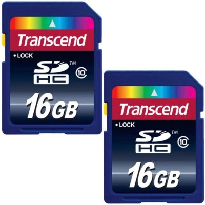 Two New Transcend 16 GB/16GB = 32 GB SD SDHC Flash Memory Cards (TS16GSDHC10)