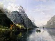 Landscape with Fjord Tile Mural Kitchen Bathroom Backsplash Ceramic 17x12.75
